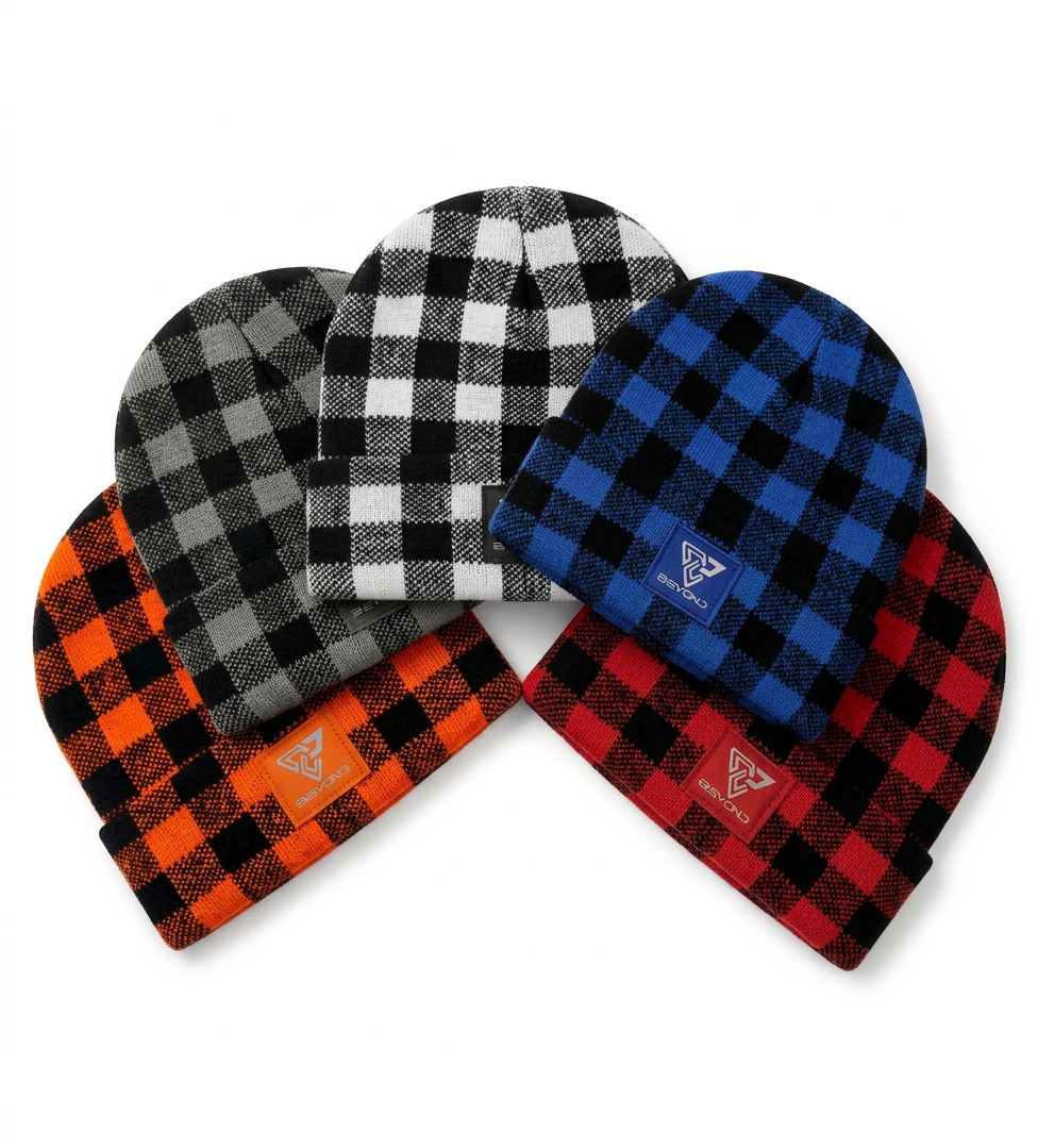 Knit Cuffed Checkered Beanie