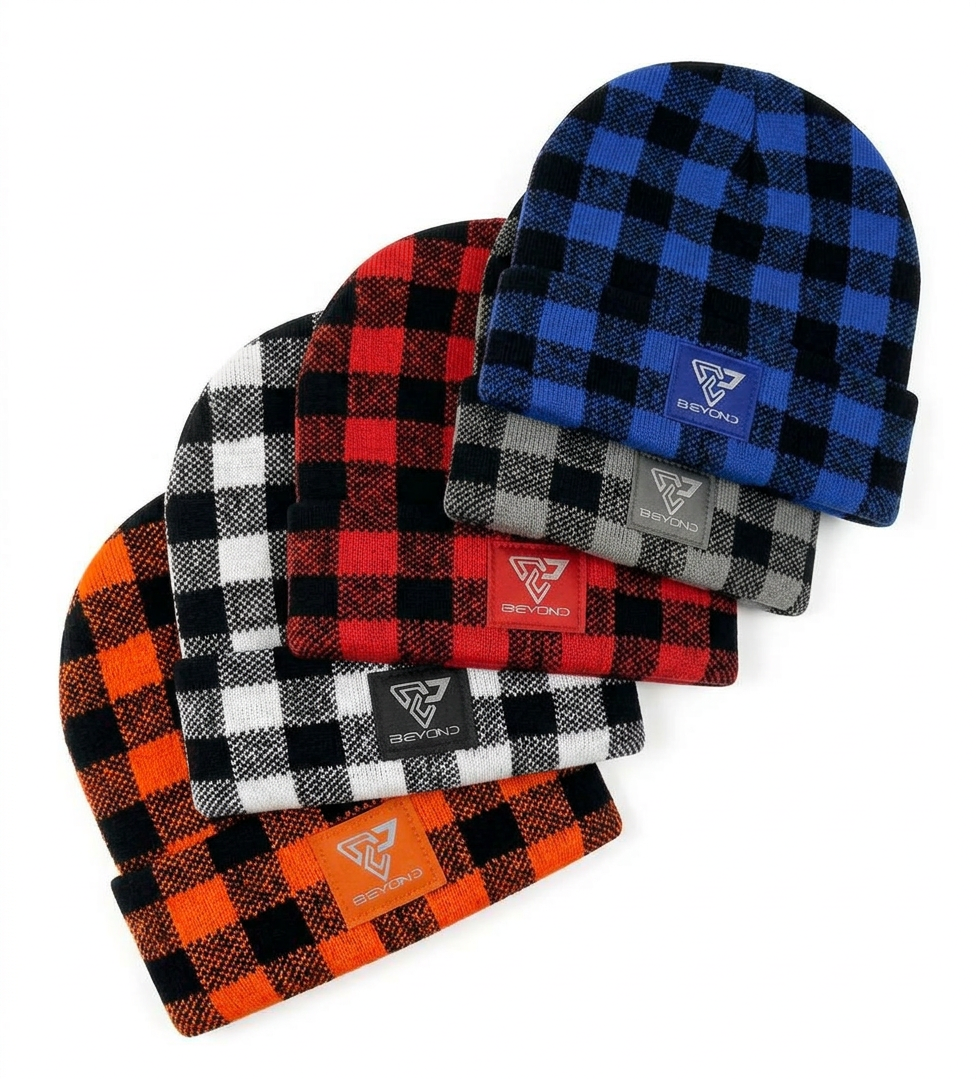 Knit Cuffed Checkered Beanie
