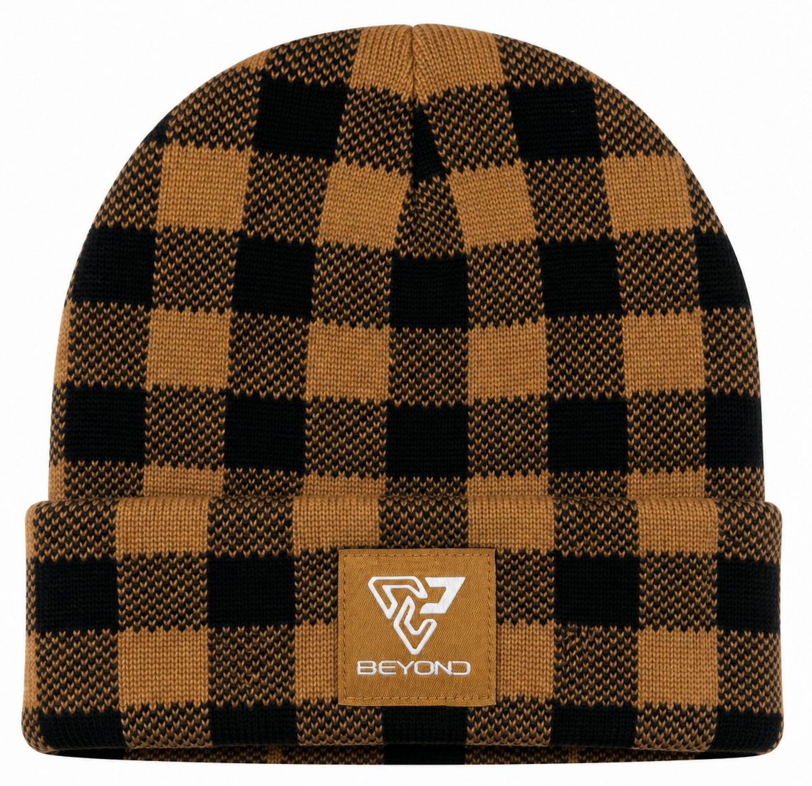 Knit Cuffed Checkered Beanie
