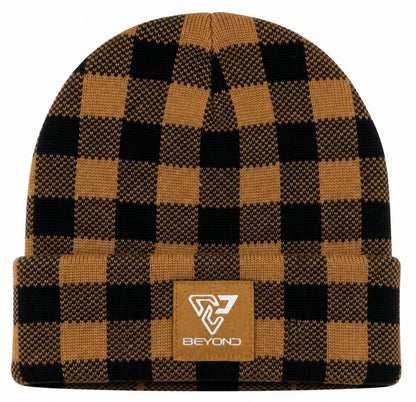 Knit Cuffed Checkered Beanie