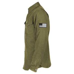 Protective Flannel Shirt - Army Green Solid with Pads