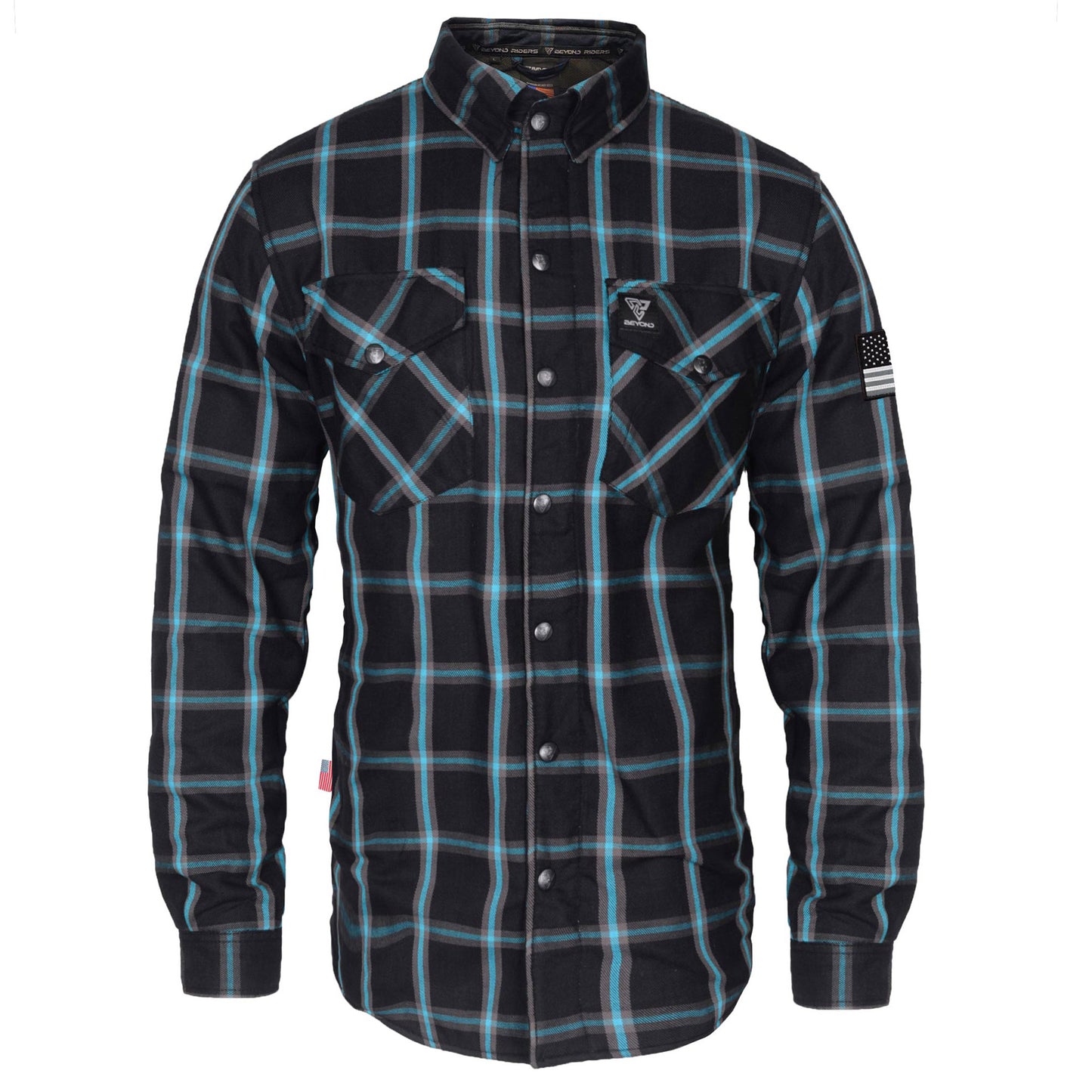 Protective Flannel Shirt - Black and Blue Stripes with Pads