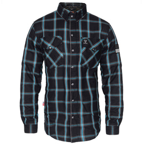 Protective Flannel Shirt - Black and Blue Stripes with Pads