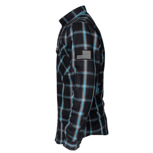 Protective Flannel Shirt "Blue Bypass" - Black and Blue Stripes with Pads