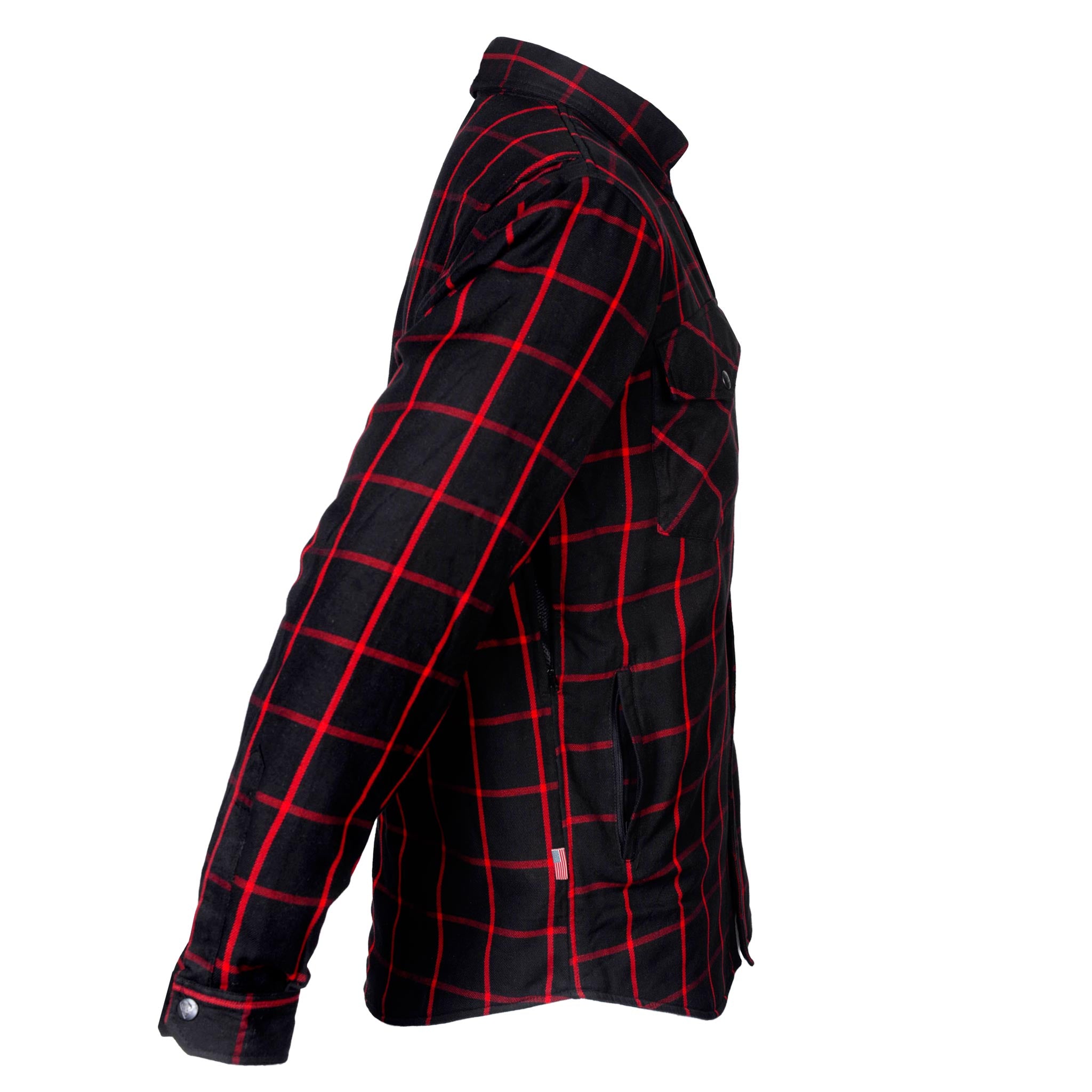 Protective Flannel Shirt "Crimson Lane" - Black and Red Stripes with Pads