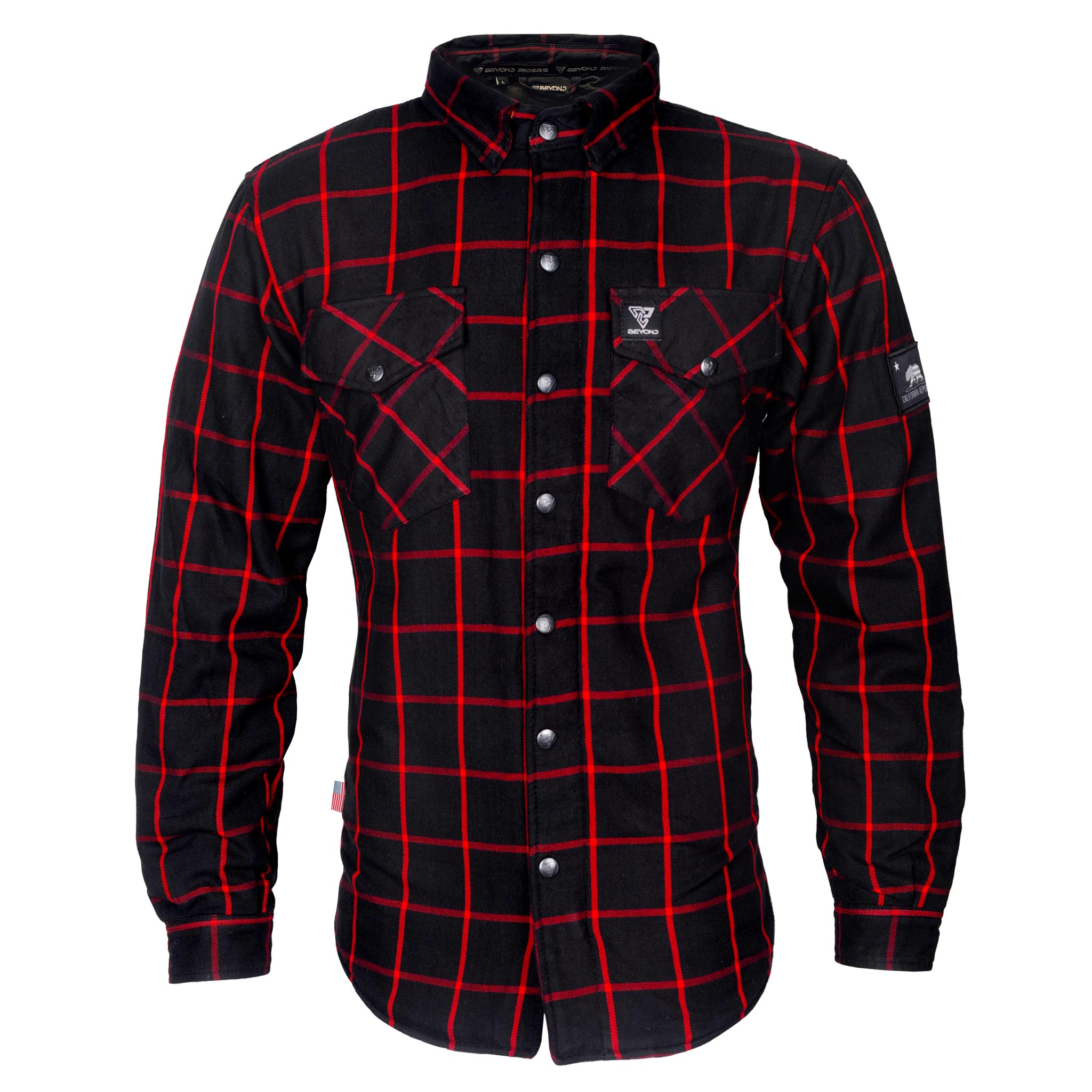 Protective Flannel Shirt "Crimson Lane" - Black and Red Stripes with Pads