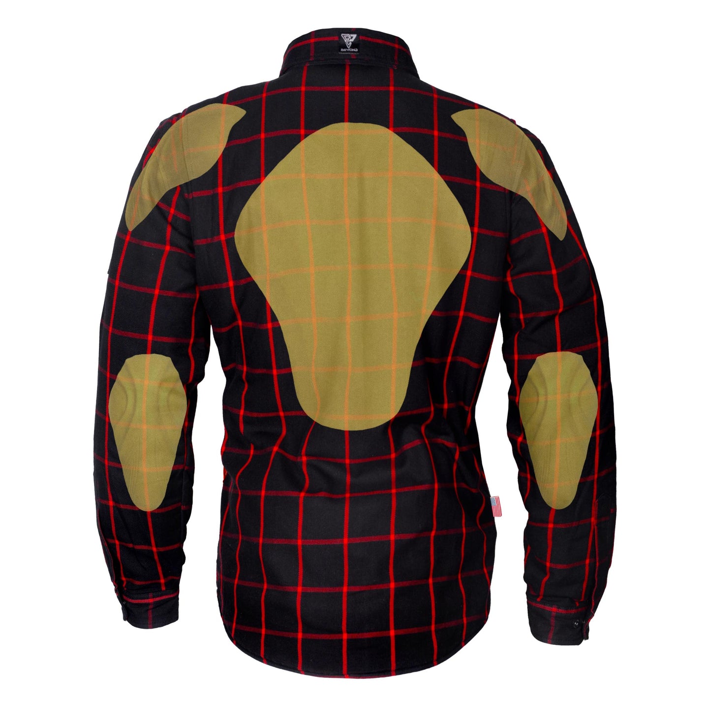 Flannel-Shirt-for-Men-Black-with-Red-Stripes-Back-with-Pads
