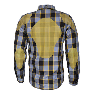 Flannel-Shirt-for-Men-in-Grey-Checkered-and-Yellow-Stripes-Back-with-Pads