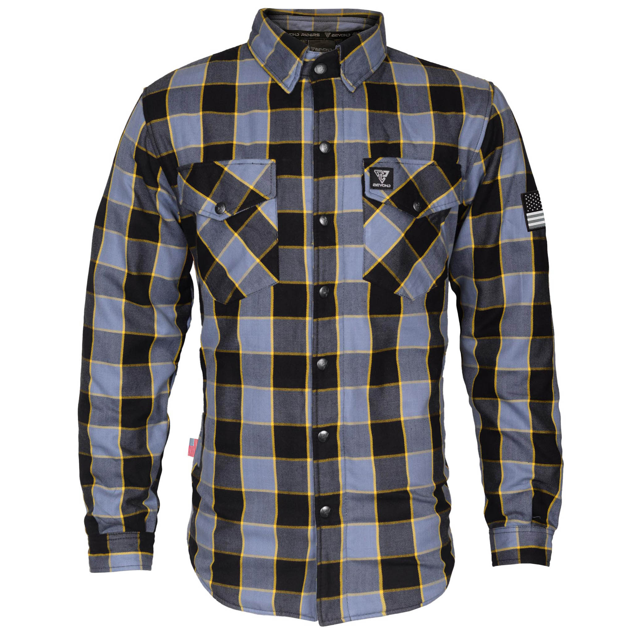 Protective Flannel Shirt - Grey Checkered and Yellow Stripes with Pads