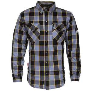 Protective Flannel Shirt - Grey Checkered and Yellow Stripes with Pads