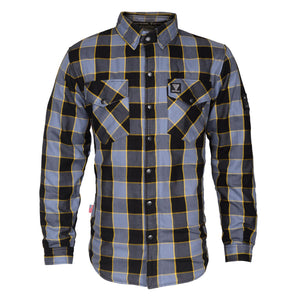 Protective Flannel Shirt "Yellow Yield" - Grey Checkered and Yellow Stripes with Pads