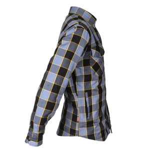 SALE Protective Flannel Shirt "Yellow Yield" - Grey Checkered and Yellow Stripes with Pads