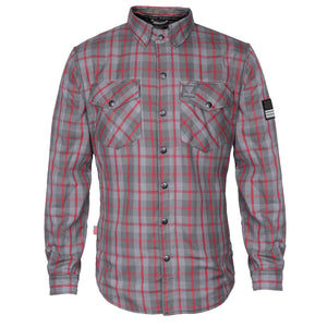 SALE Protective Flannel Shirt "Rogue Road" - Grey and Red Stripes with Pads