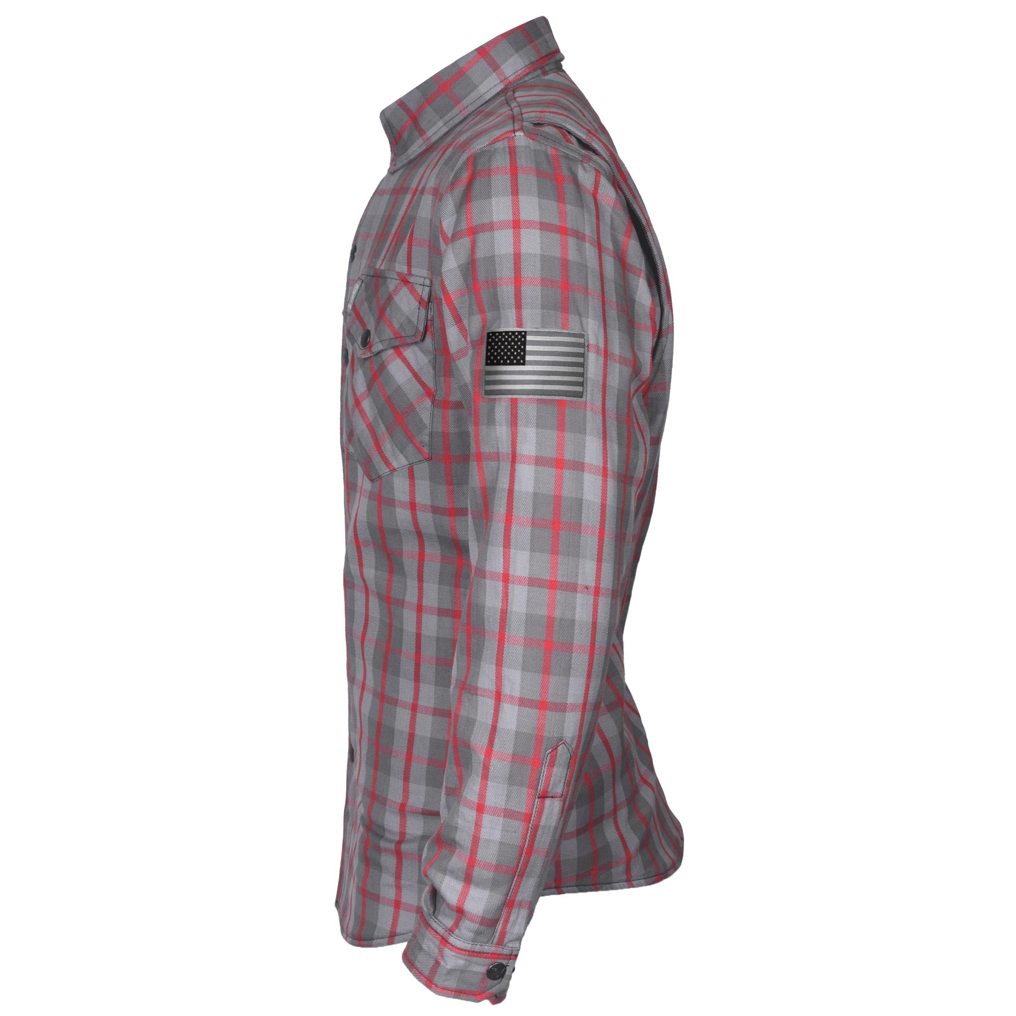 Protective Flannel Shirt "Rogue Road" - Grey and Red Stripes with Pads