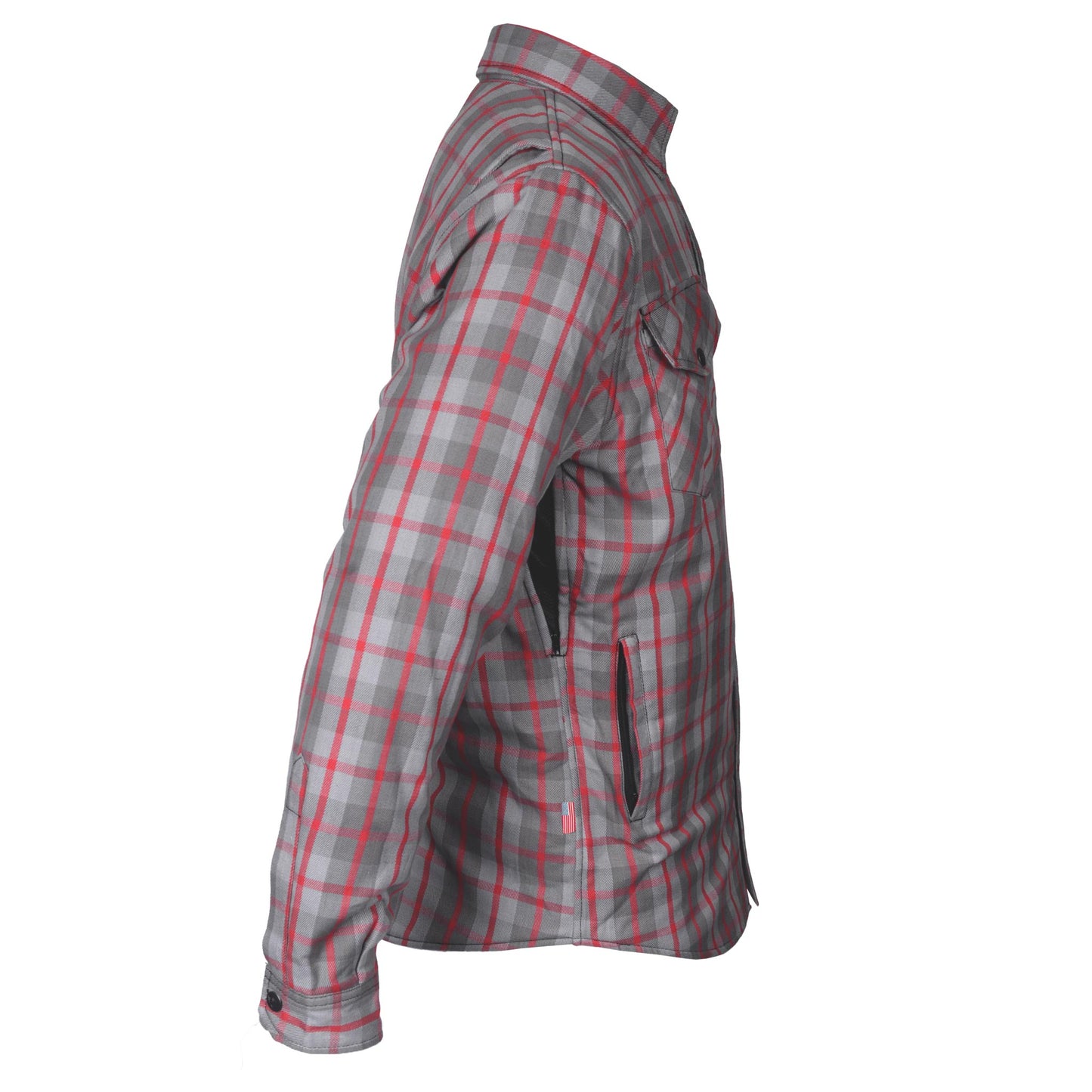 Flannel-Shirt-for-Men-in-Grey-with-Red-Stripes-Right-Sleeve