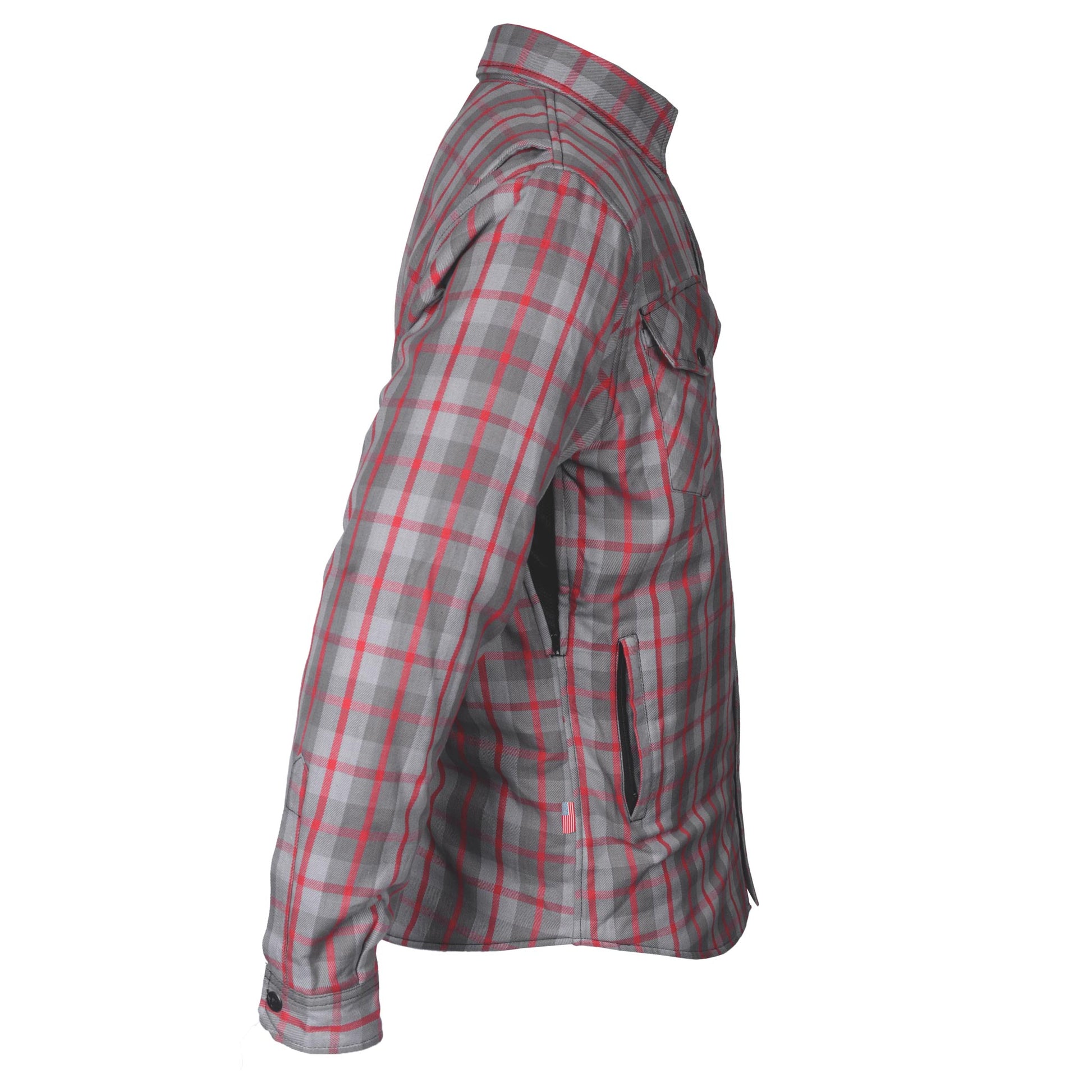Flannel-Shirt-for-Men-in-Grey-with-Red-Stripes-Right-Sleeve
