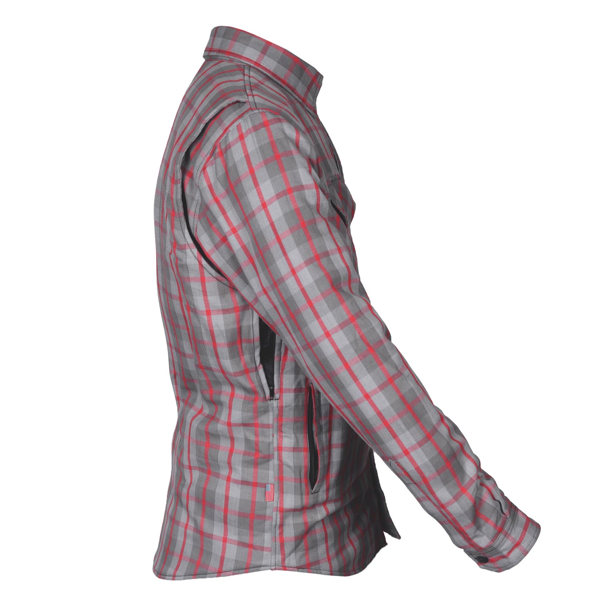 Flannel-Shirt-for-Men-in-Grey-with-Red-Stripes-with-Raised-Sleeve
