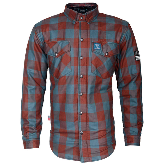 Protective Flannel Shirt - Light Brown and Teal Checkered with Pads