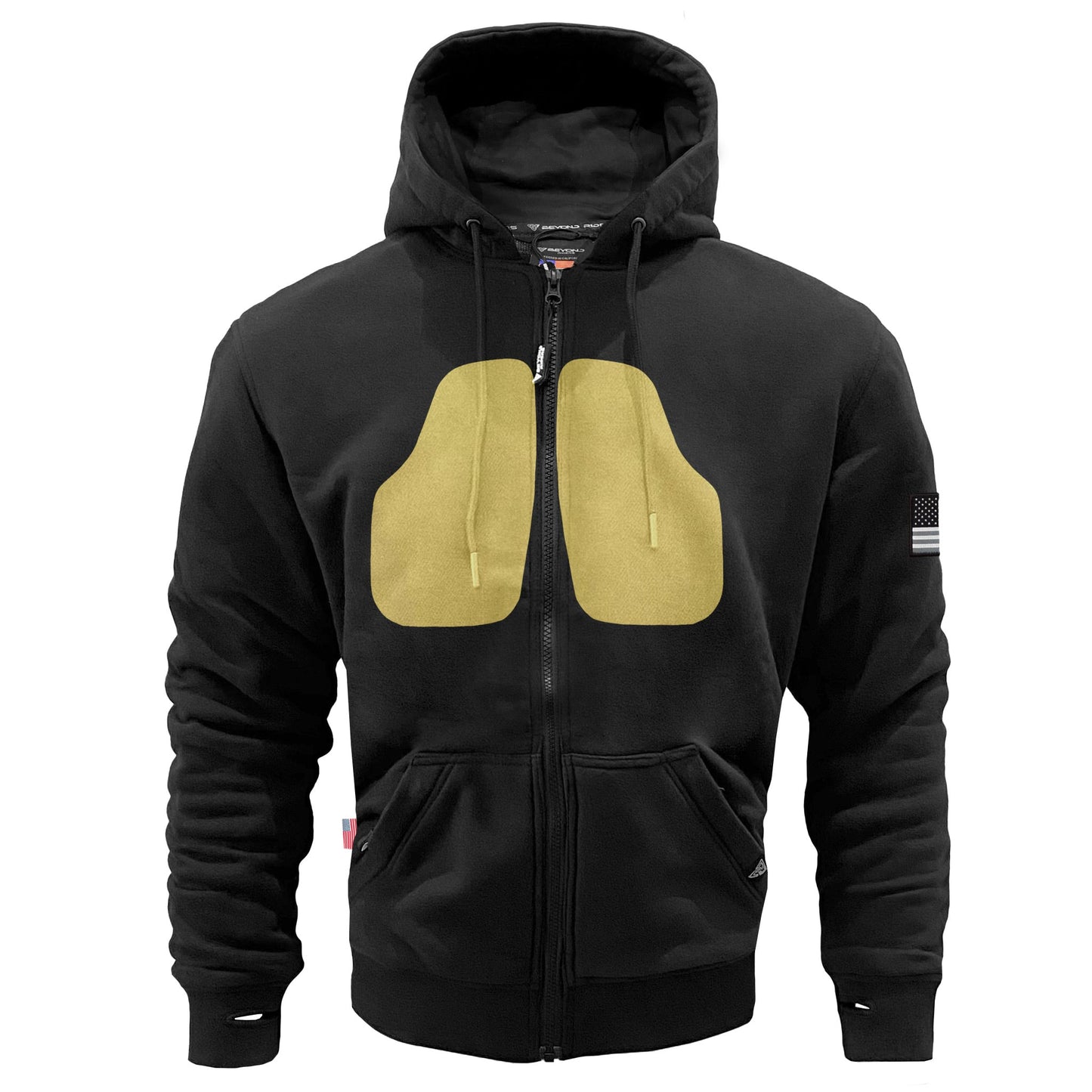 Black-Matte-Fleece-Unisex-Hoodie-With-Pads-Front