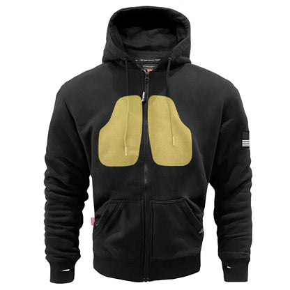 Black-Matte-Fleece-Unisex-Hoodie-With-Pads-Front