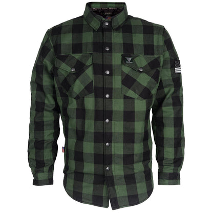 Protective Flannel Shirt - Dark Green Checkered with Pads