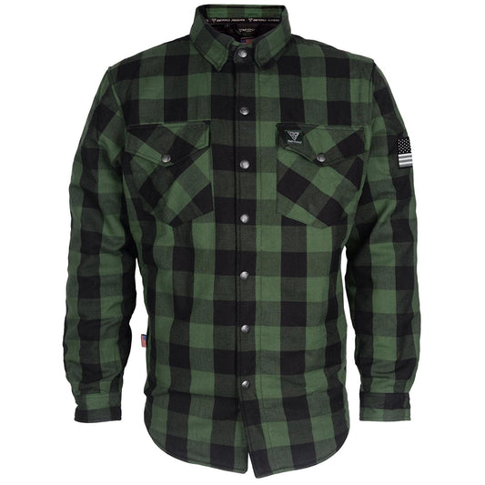 Protective Flannel Shirt - Dark Green Checkered with Pads