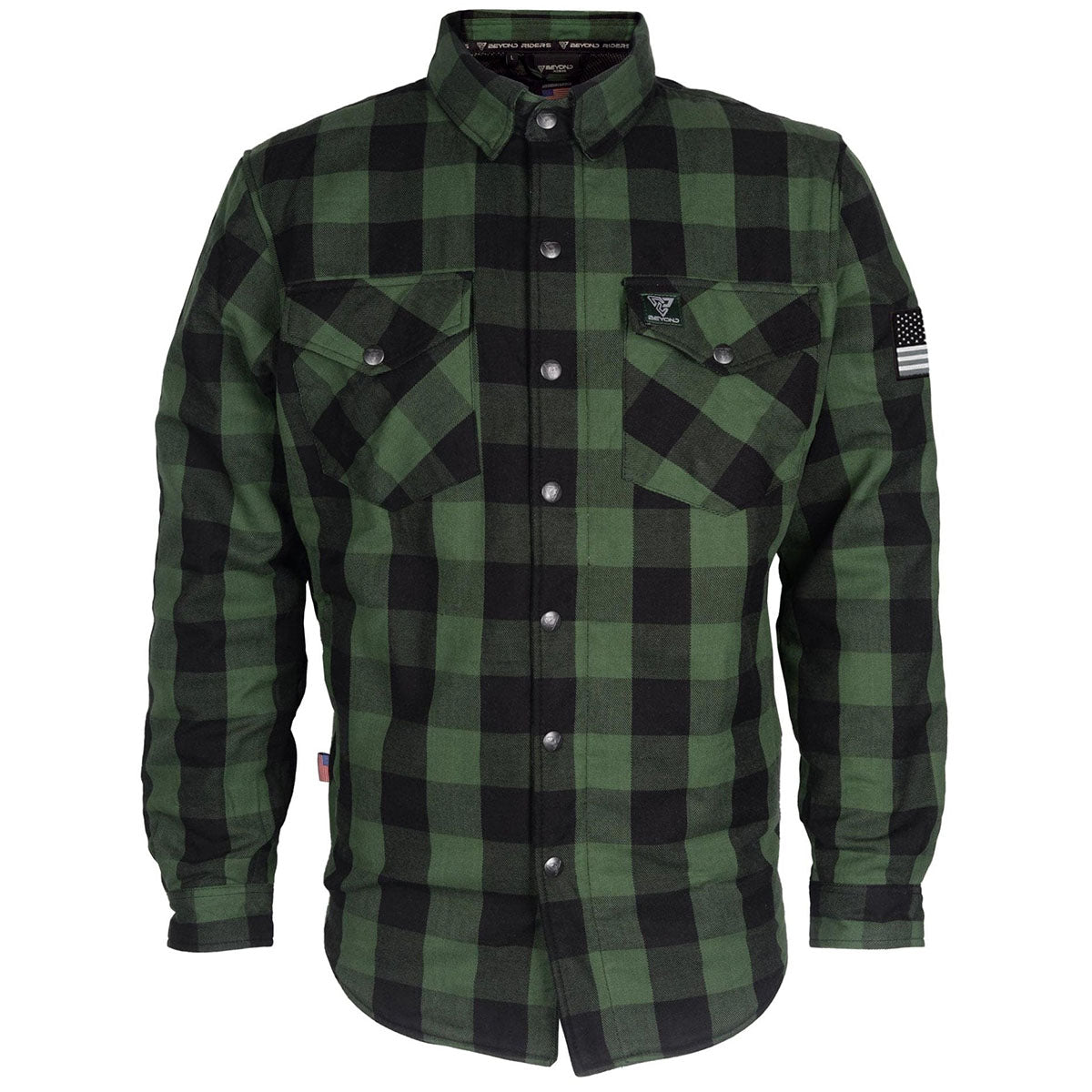 Protective Flannel Shirt - Green and Black Checkered with Pads