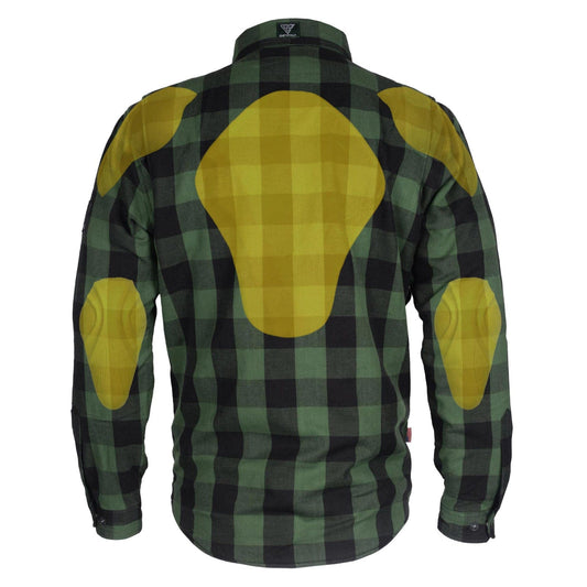 SALE Protective Flannel Shirt - Dark Green Checkered with Pads