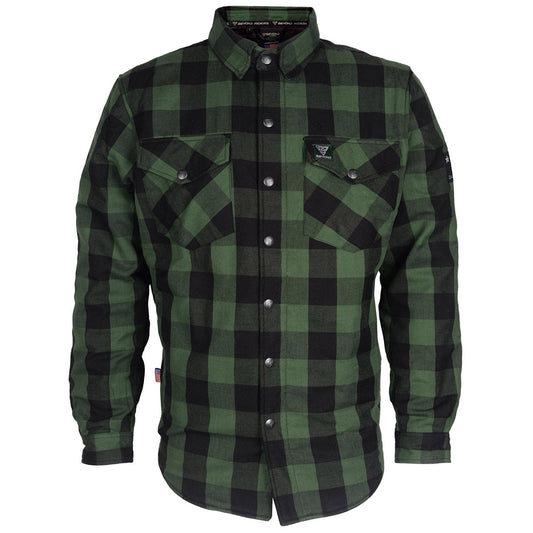 SALE Protective Flannel Shirt - Dark Green Checkered with Pads
