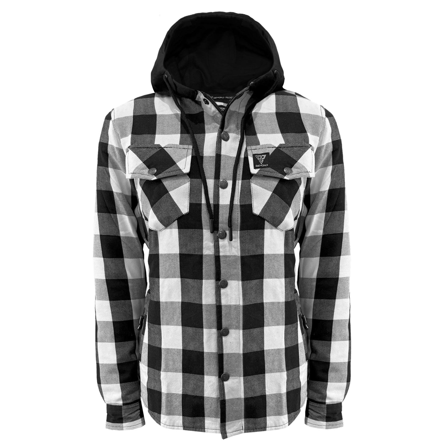 Protective Flannel Hoodie for Women - White and Black Checkered with Pads