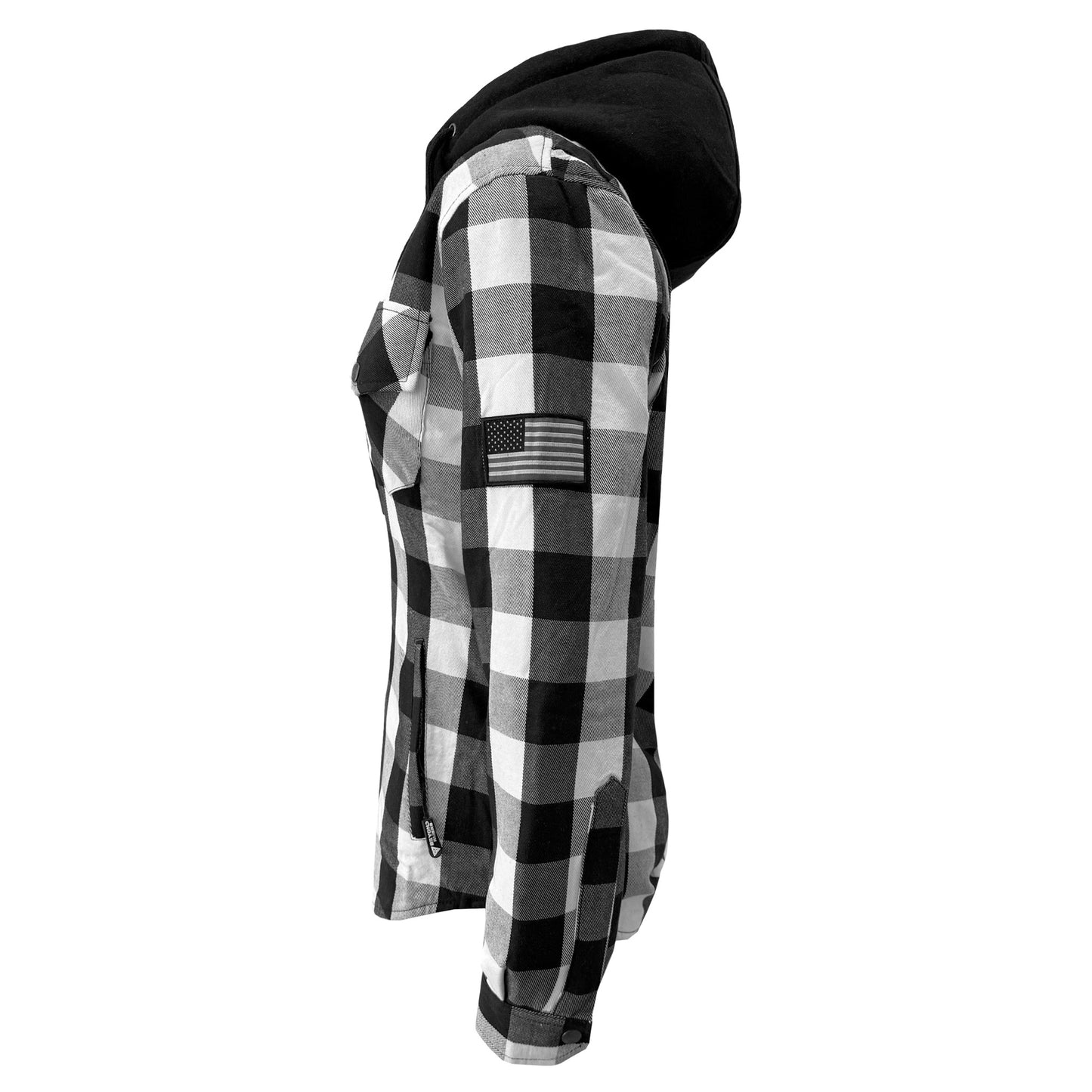 Protective Flannel Hoodie for Women - White and Black Checkered with Pads
