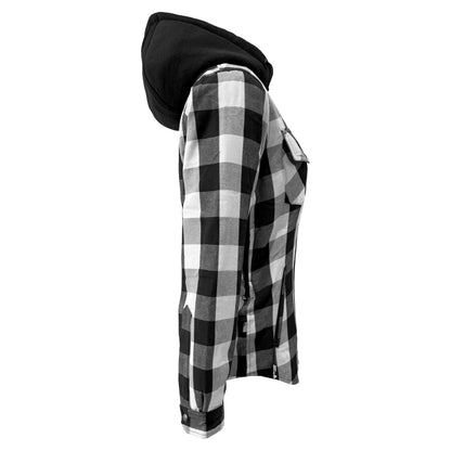 Protective Flannel Hoodie for Women - White and Black Checkered with Pads