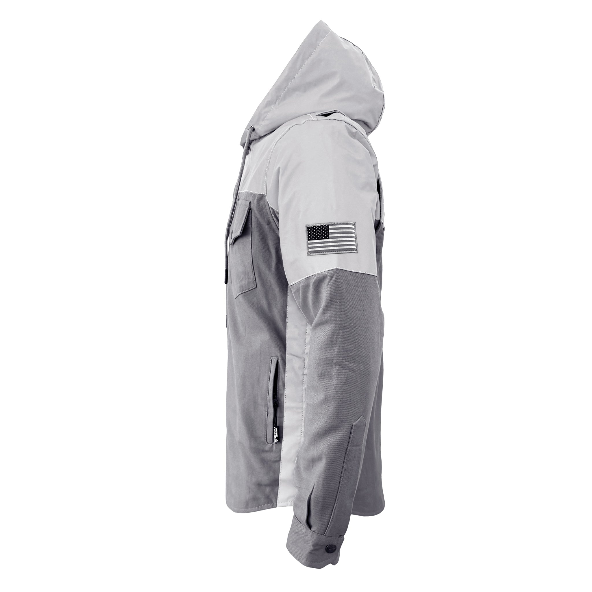 Protective Reflective Flannel Hoodie "Twilight Titanium" For Men - Grey and Silver with Pads