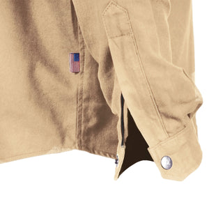 Sleeve-of-Protective-Flannel-Shirt-in-Khaki-Solid