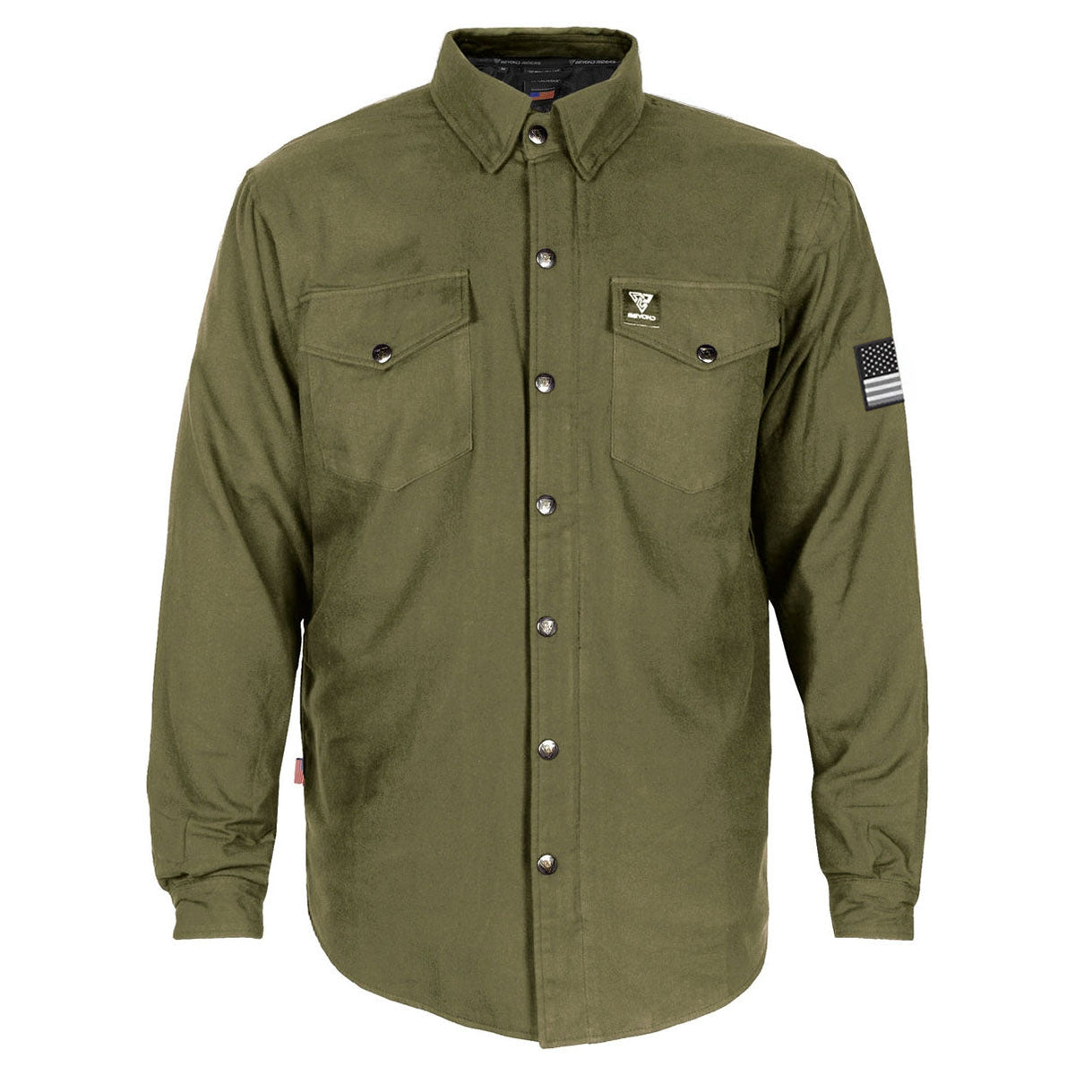 Protective Flannel Shirt - Army Green Solid with Pads