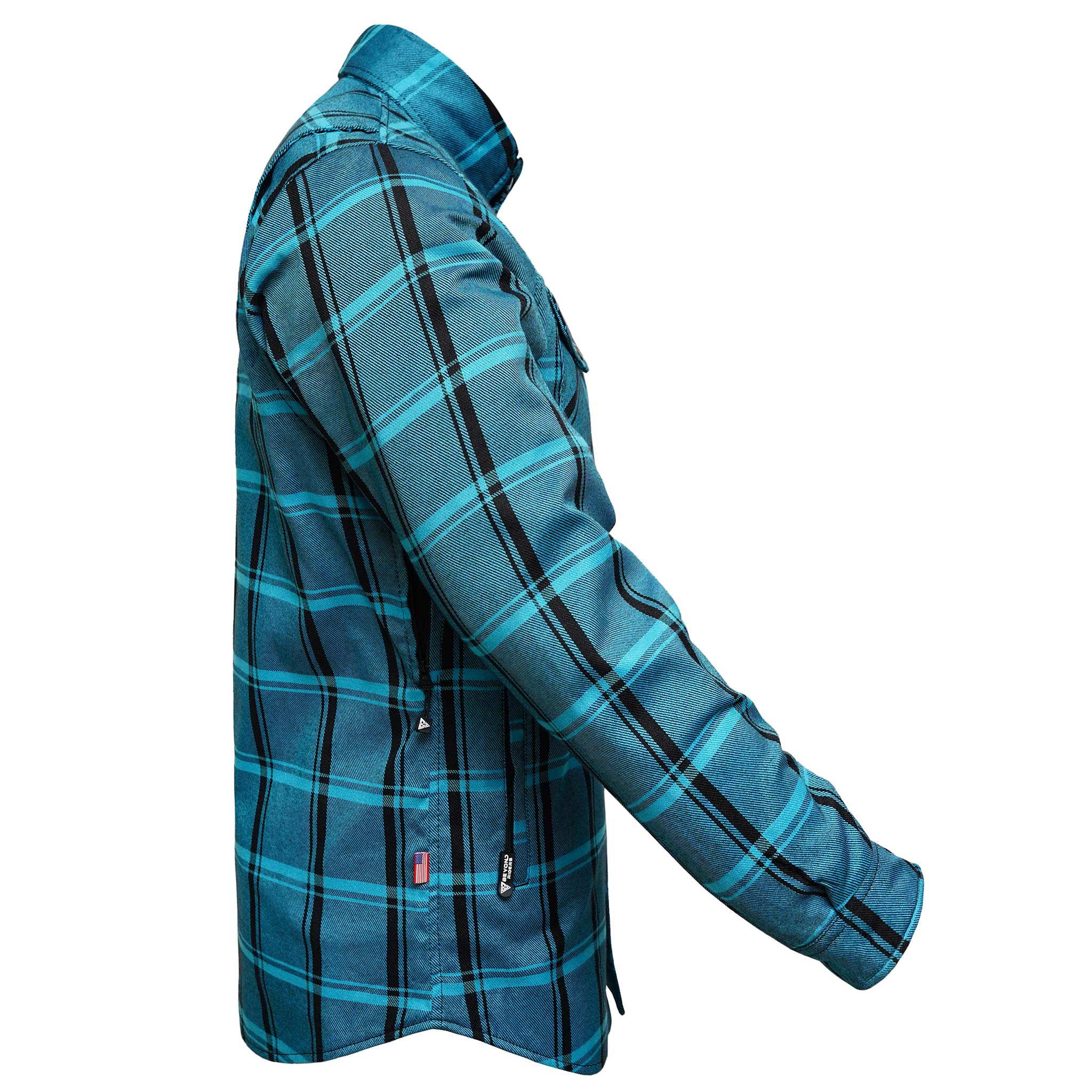 Flannel Shirt For Men - Renegade Teal Blue Plaid with Pads