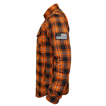 Protective Flannel Shirt For Men - Rusty Orange Plaid with Pads