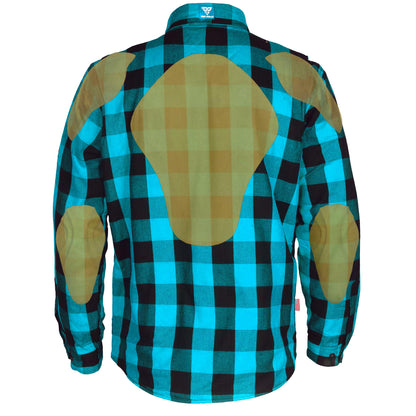 SALE Protective Flannel Shirt - Aqua Blue Checkered with Pads