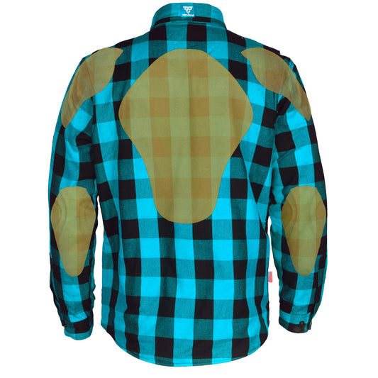 Protective Flannel Shirt - Aqua Blue Checkered with Pads