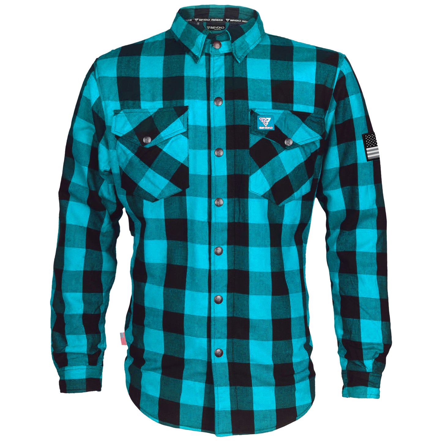 SALE Protective Flannel Shirt - Aqua Blue Checkered with Pads