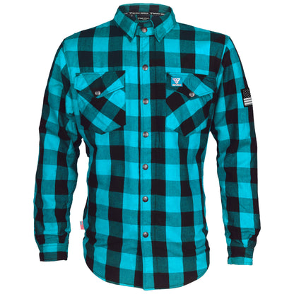 SALE Protective Flannel Shirt - Aqua Blue Checkered with Pads