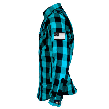 SALE Protective Flannel Shirt - Aqua Blue Checkered with Pads
