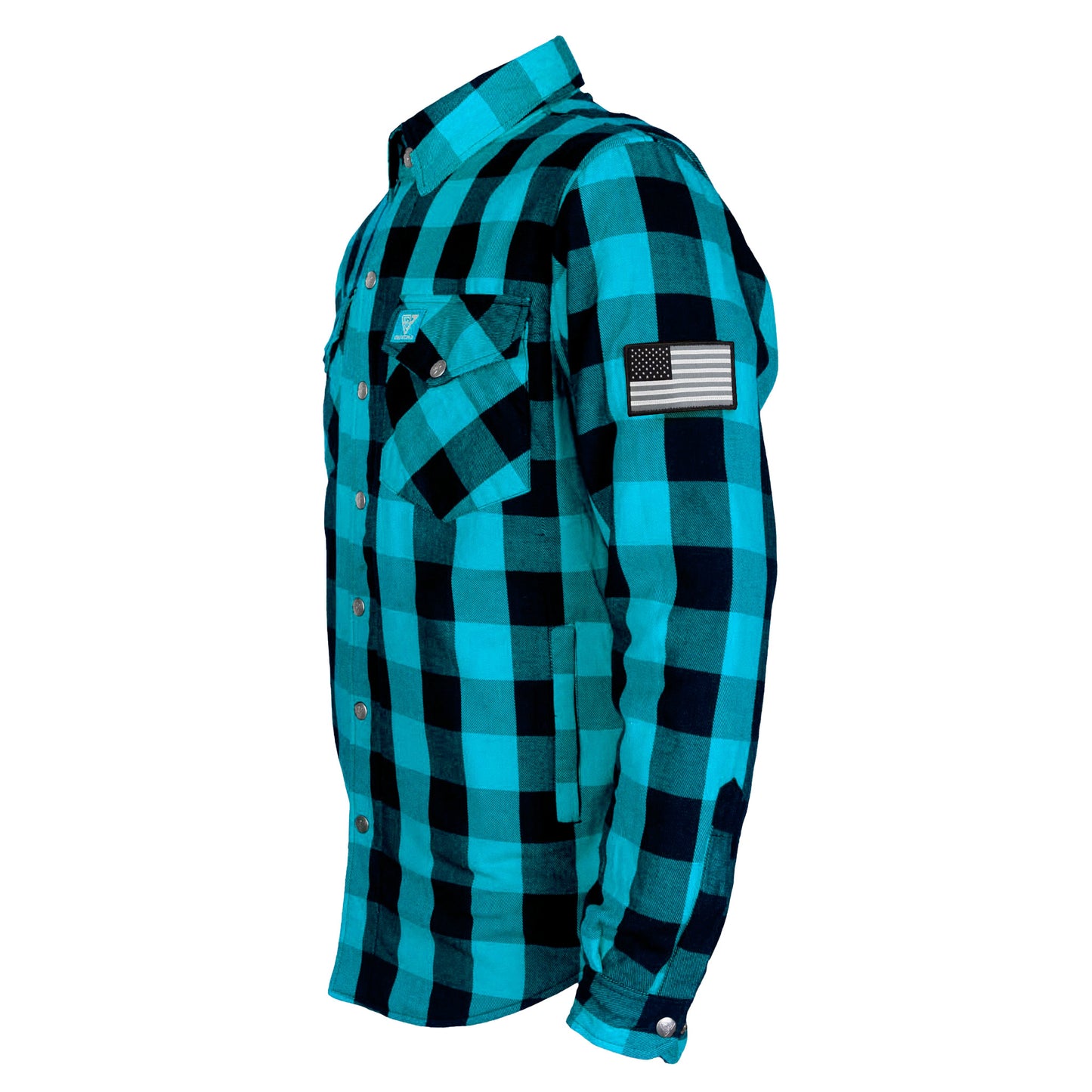 SALE Protective Flannel Shirt - Aqua Blue Checkered with Pads
