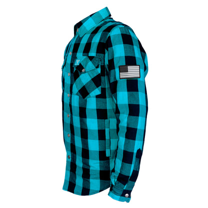 SALE Protective Flannel Shirt - Aqua Blue Checkered with Pads