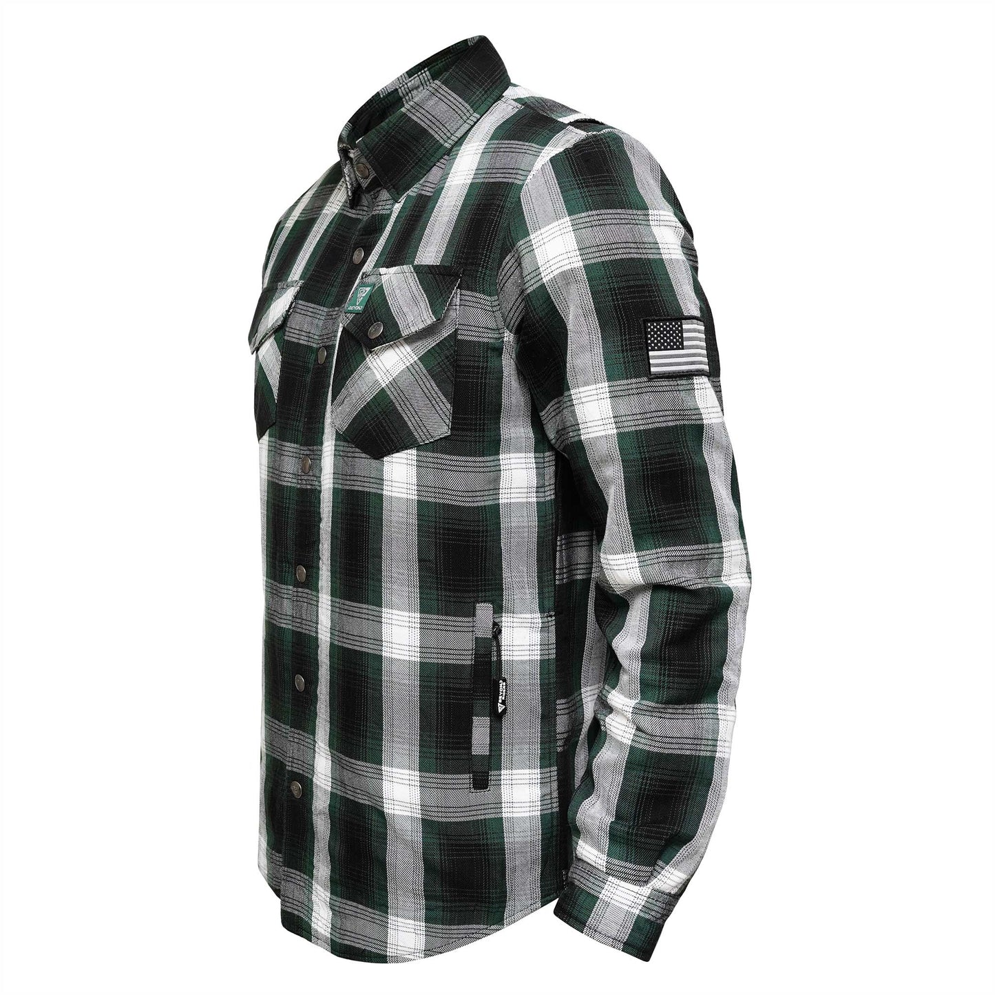 Protective Flannel Shirt For Men - Green Ridge Plaid with Pads