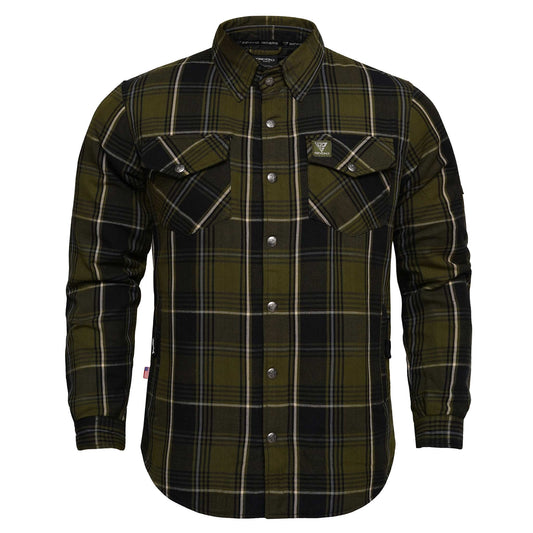 Protective Flannel Shirt For Men - Green Tracer Plaid with Pads