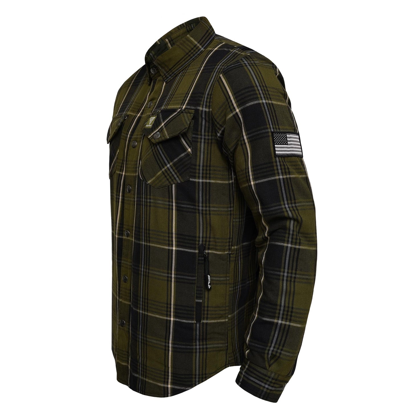 Protective Flannel Shirt For Men - Green Tracer Plaid with Pads