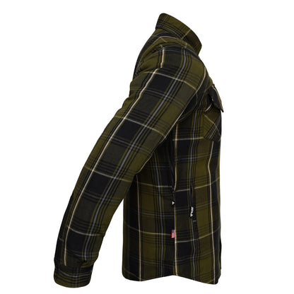 Protective Flannel Shirt For Men - Green Tracer Plaid with Pads