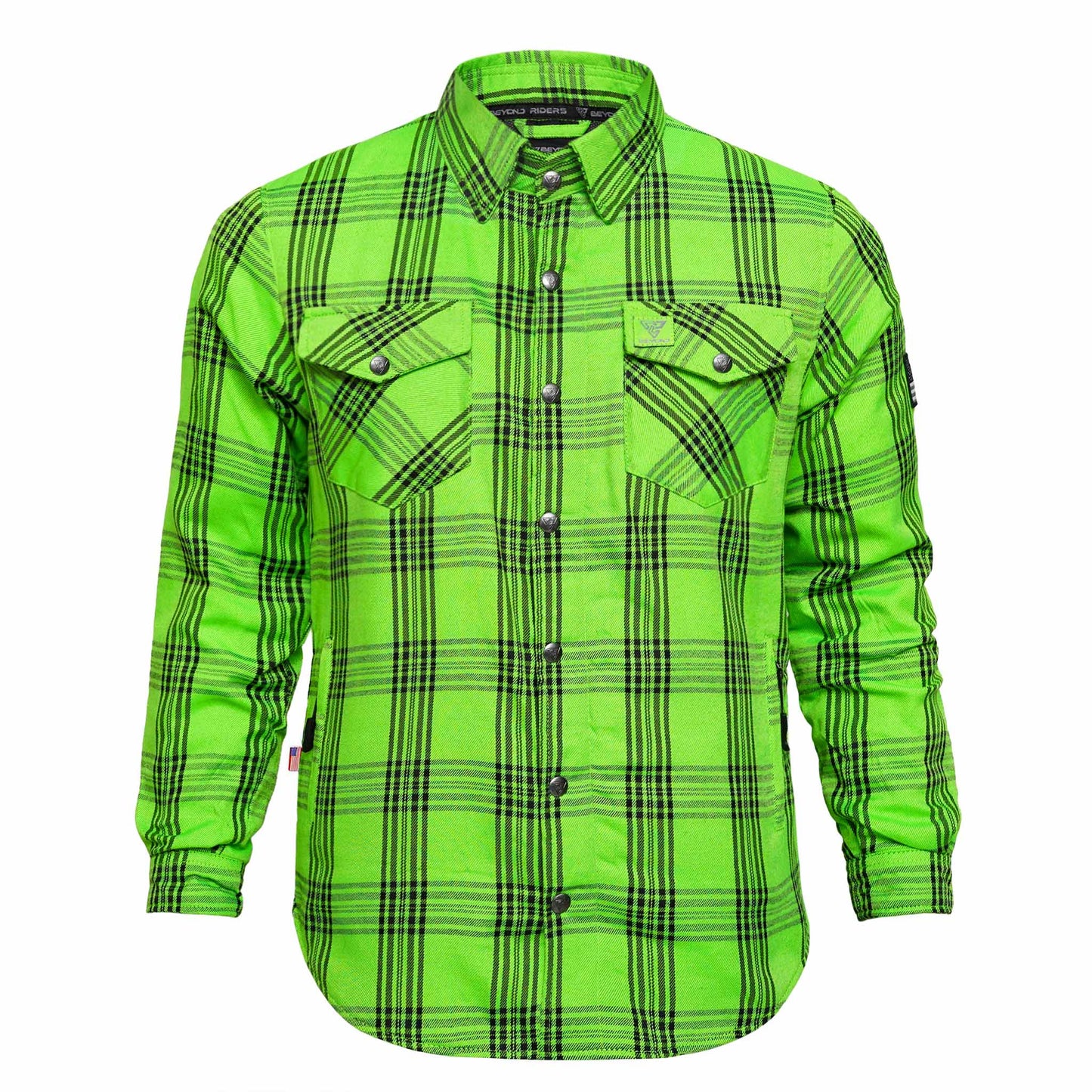 Protective Flannel Shirt For Men - Green Reaper Plaid with Pads