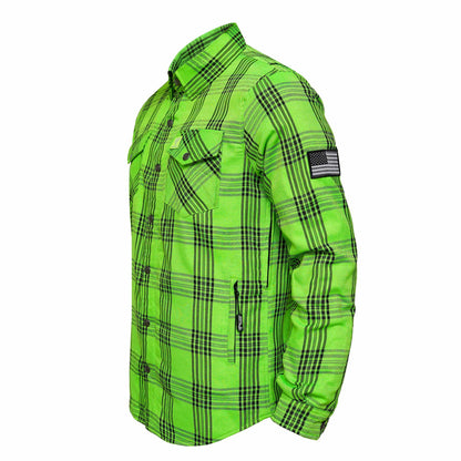 Protective Flannel Shirt For Men - Green Reaper Plaid with Pads